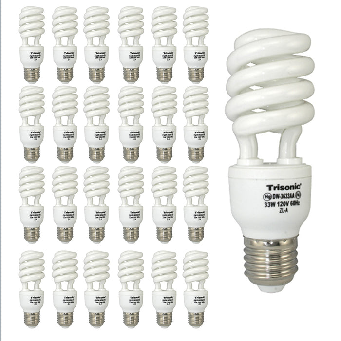 24 Daylight Bulbs CFL 150 Watt 150 W 33 W Energy Saving White Fluorescent Light