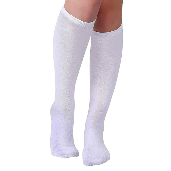 3 Pairs Knee High Socks Uniform School Soccer Tube Toddler Girl White Size M 4-6