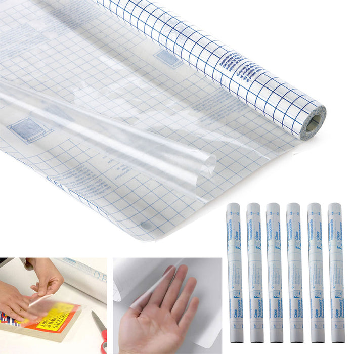 6 Rolls Clear Cover Matte Covering Self Adhesive Books Shelves Surface Liner 5FT