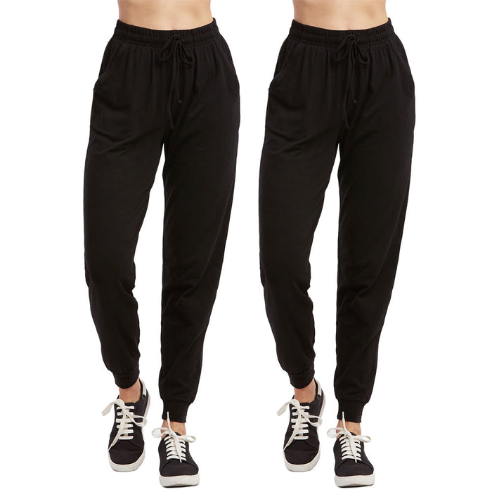 2 Pc Women's Joggers Athletic Sweat Pants Yoga Exercise Sport Gym Lounge Black M