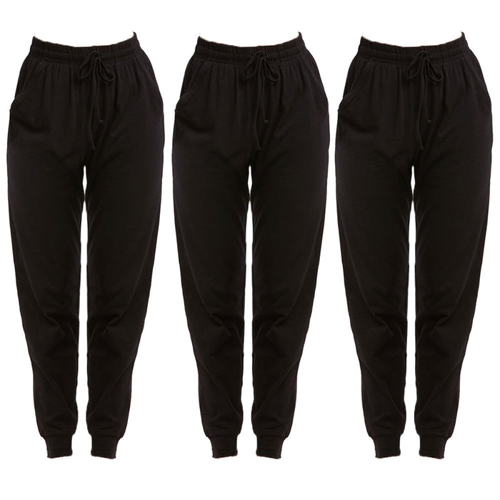 3 Pc Women's Athletic Sweat Pants Joggers Yoga Lounge Exercise Sport Gym Black L