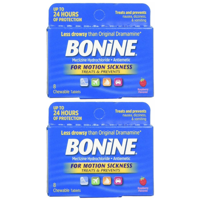 2 Pk Bonine Motion Sickness Relief Protection Chewable Tablets Raspberry Flavor