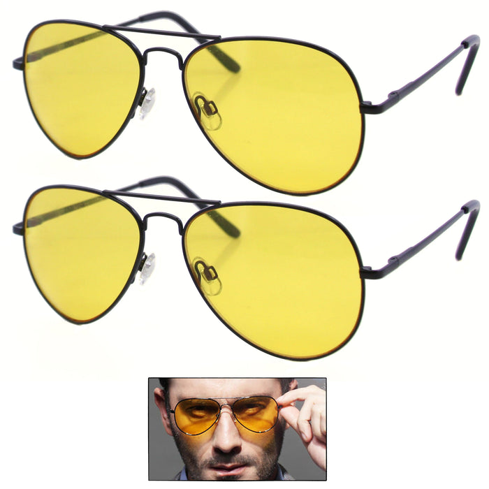 2 Sunglasses Night Driving Vision Safety Shoot Yellow Pilot Glasses Frame Sports