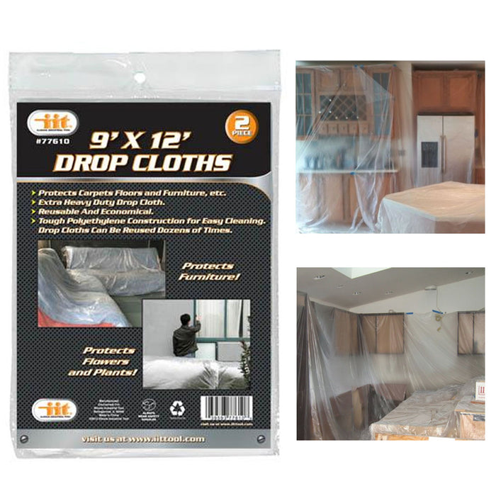 2 Heavy Duty Plastic Drop Cloth Furniture Paint Floor 0.27 Mil Protector 9'x12'
