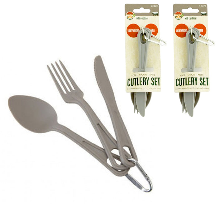 6 Pc Camping Cutlery Utensil Set Carabiner Knife Fork Spoon Durable Reusable