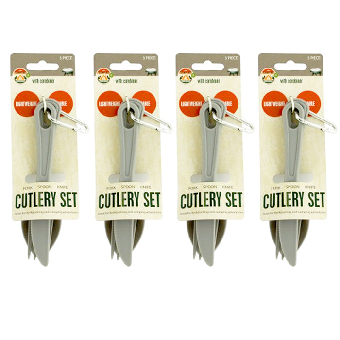 12 Pc Camping Cutlery Utensil Set Carabiner Knife Fork Spoon Durable Reusable