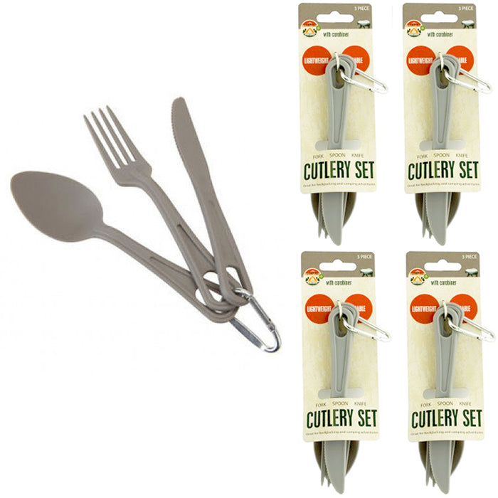 12 Pc Camping Cutlery Utensil Set Carabiner Knife Fork Spoon Durable Reusable