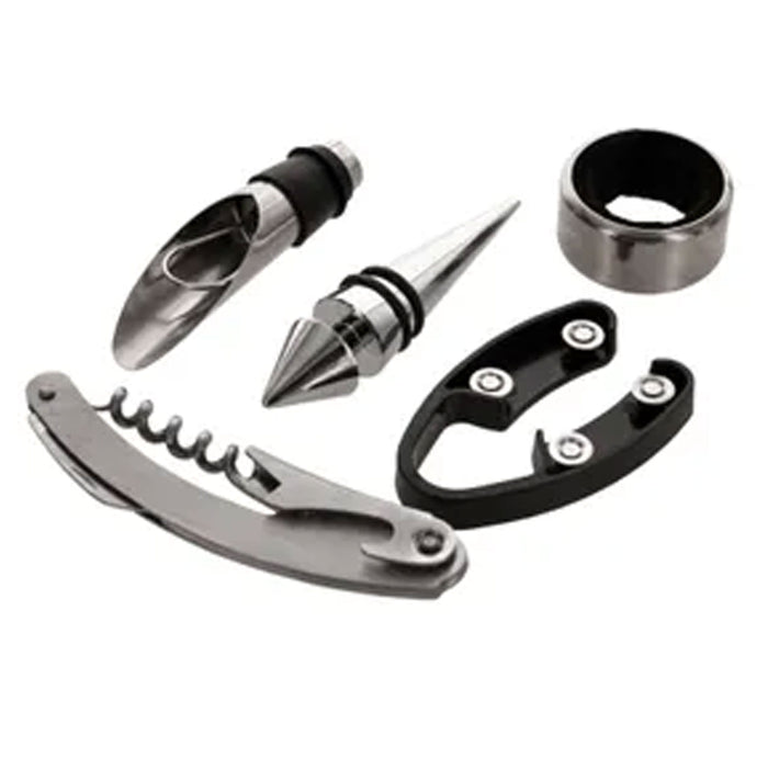 5pc Wine Stopper Corkscrew Bottle Opener Pourer Drip Ring Collar Bartender Gift