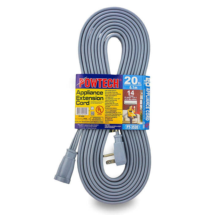 Appliance Cord 20ft 15A 125v Indoor Extension Cable Air Conditioner Refrigerator