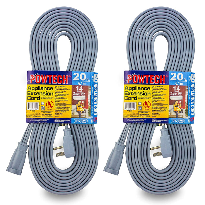 2 Pc Heavy Duty Appliance Extension Cord 20FT Cable Air Conditioner Refrigerator