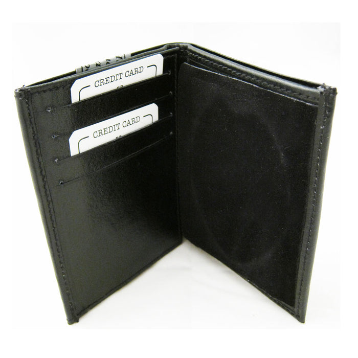 Law Enforcement Wallet Black Genuine Leather Tri-Fold Badge Holder Hidden Police