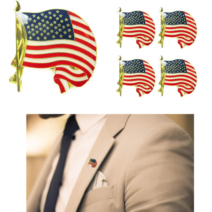 5 Gold American Flag USA Lapel Pin Tie Tack United States Patriotic Badge Brooch