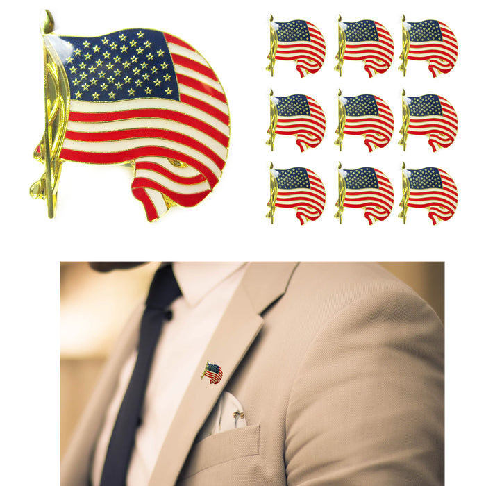 10 USA Cufflink Gold American Flag Lapel Pin Tie Tack United States Badge Brooch