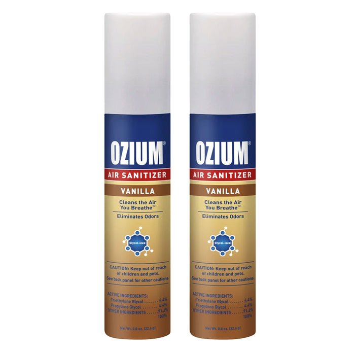 2 Ozium Air Sanitizer Vanilla Scented Freshener Odor Eliminator Fragrance 0.08oz