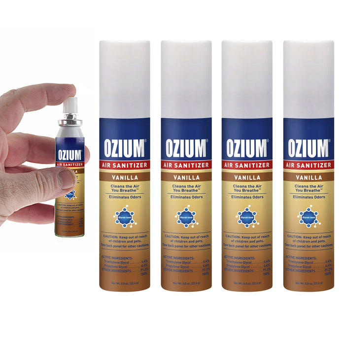 4 Ozium Air Sanitizer Vanilla Scented Aroma Freshener Home Odor Eliminator .08oz