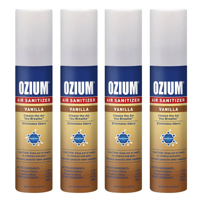 4 Ozium Air Sanitizer Vanilla Scented Aroma Freshener Home Odor Eliminator .08oz