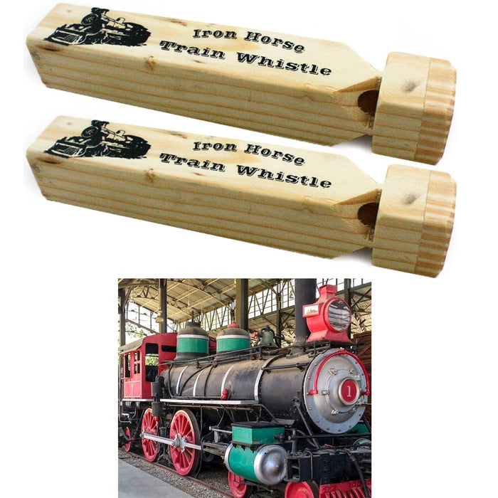 2 x Train Whistle Wooden Iron Engine Sound 7" Choo Choo Noisemaker Kids Toy Gift