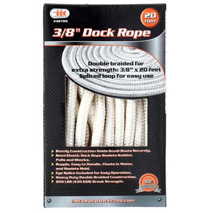 Double Braided 3/8" 20 Ft Dock Rope Line Loop Deck Boat Cord Yacht Anchor White
