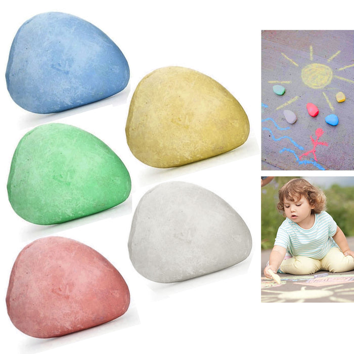 5 Pc Rock Shaped Chalk Pebbles Washable Sidewalk Playground Outdoor Non Toxic