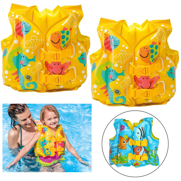 2 Kids Swim Vest Float Inflatable Life Jacket Safe Beach Pool Fun Floaties 16"