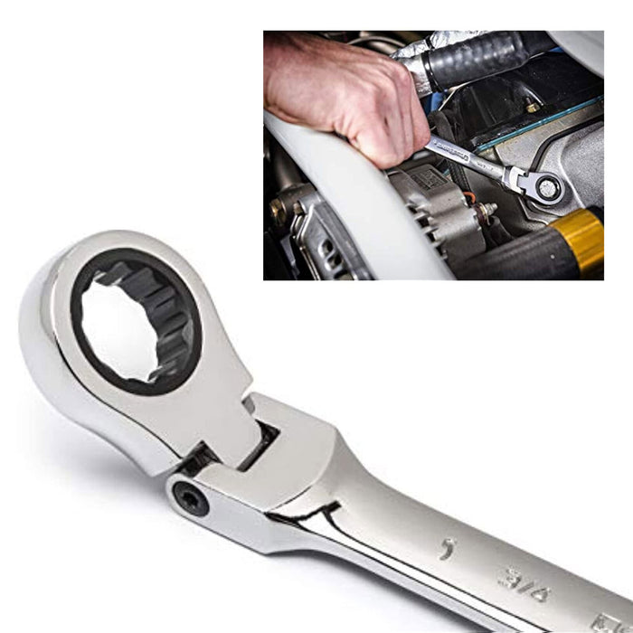4 Pc 5/16" Flex Head Wrench Ratcheting Pivoting Combination Metric Hand Tools