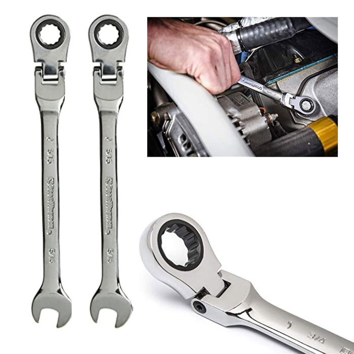 2 Flexible Head Wrench Ratcheting Pivoting Ratchet Combination Hand Tools 5/16"