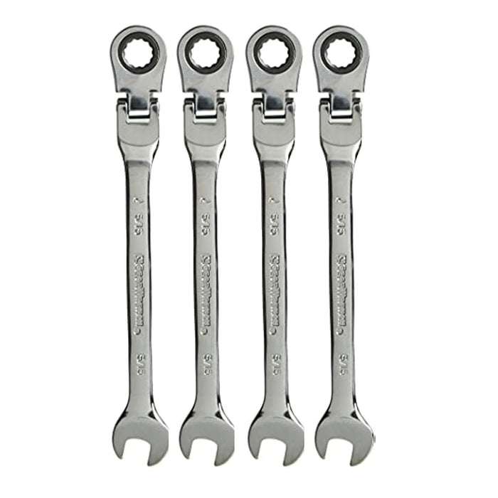 4 Pc 5/16" Flex Head Wrench Ratcheting Pivoting Combination Metric Hand Tools
