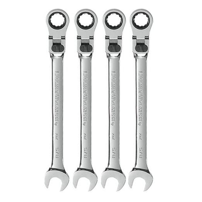 4 Pc 5/8" 12 Point Flex Head Combination Ratcheting Wrench Flexible Ratchet Tool