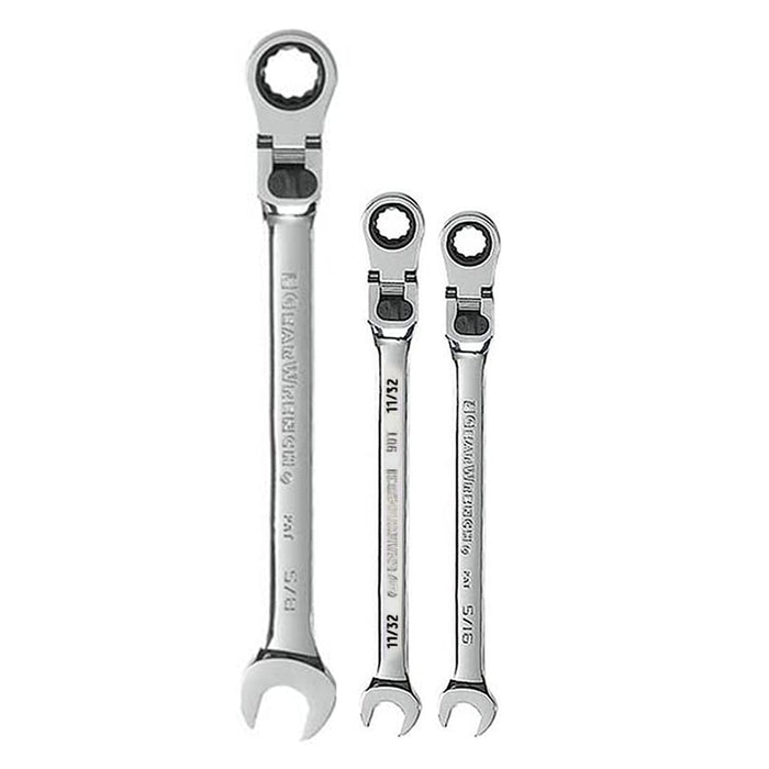 3 Pc Flex Head Ratchet Wrench 5/16" 11/32" 5/8" Combination Ratcheting Flexible