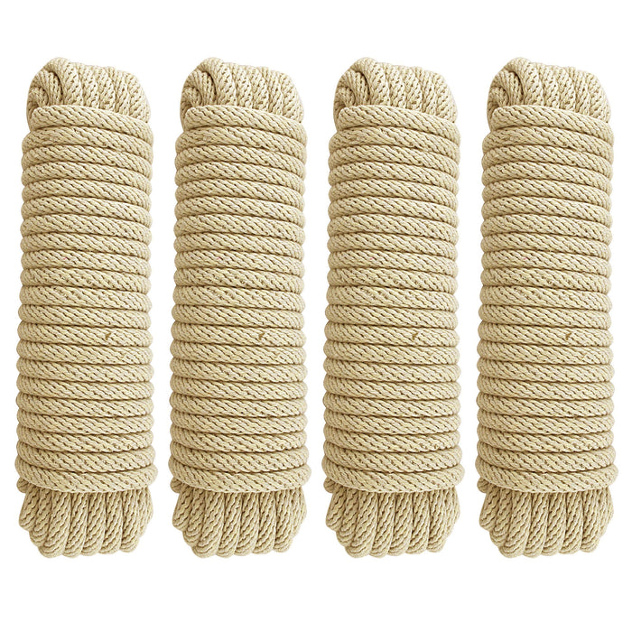 4 Pc 50FT Solid Twisted Cotton Rope 3/8" Thick Strong 150 lbs Load Boat Camping