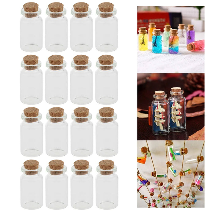 16 Mini Clear Glass Vial Bottles Cork Caps 1.57" Tall Gold Panning Prospecting