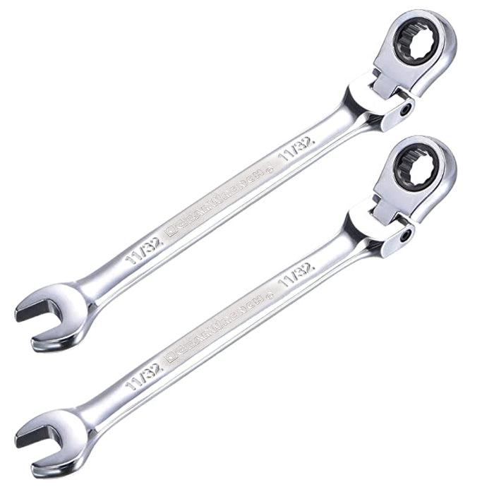 2 Pc 11/32" Flex Head Combination Ratcheting Wrench Flexible Ratchet Hand Tools
