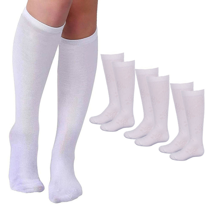 3 Pairs Knee High Socks Uniform School Soccer Tube Toddler Girl White Small 2-3