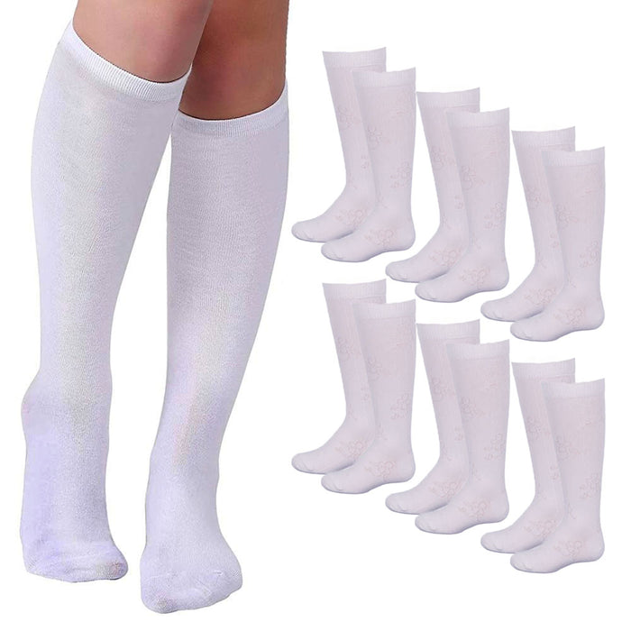 6 Pairs Girls Knee High Socks School Uniform Athletic Tube Kids White Size S 2-3