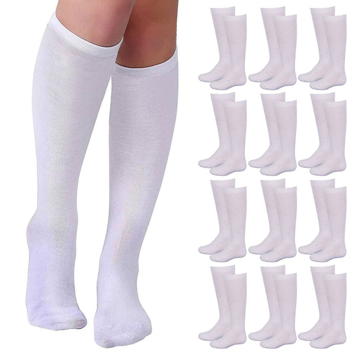 12 Pairs Knee High Socks Girls School Uniform Kid Athletic Tube White Size S 2-3