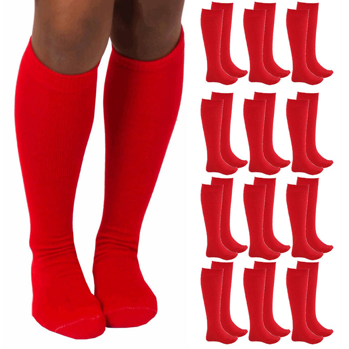 12 Pairs Knee High Socks Girls School Uniform Kid Athletic Tube Red Size M 4-6