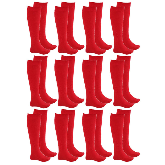 12 Pairs Knee High Socks Girls School Uniform Kid Athletic Tube Red Size M 4-6