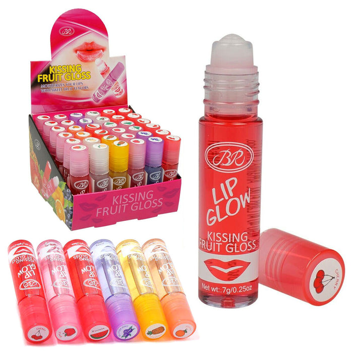 24 Pc Bulk Assorted Fruit Lip Gloss Fruity Flavors Roll On Beauty Cosmetics