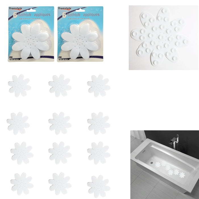 12 Bathtub Decals Non Slip Flower White Stickers Tread Suction Safety Tub Shower