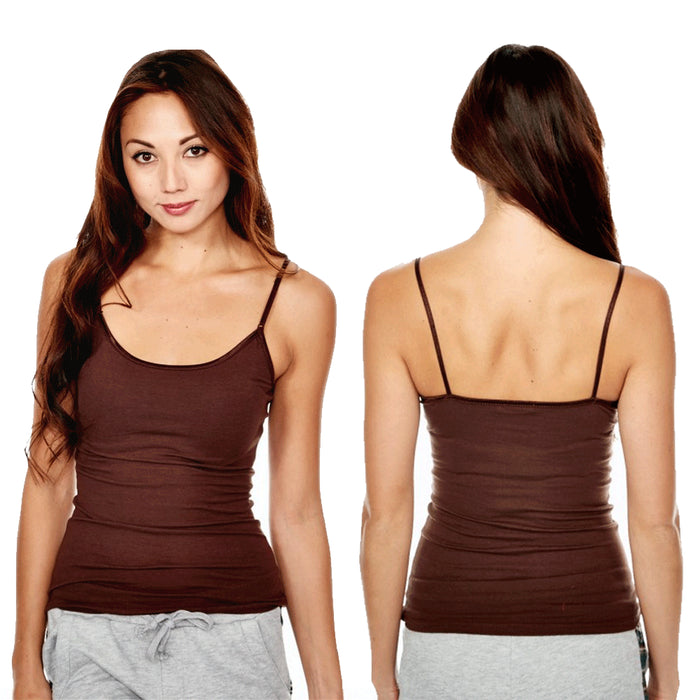 3pk Women’s Cami Tank Tops Long Strap Camisole Layering Basics Plain Brown S M L