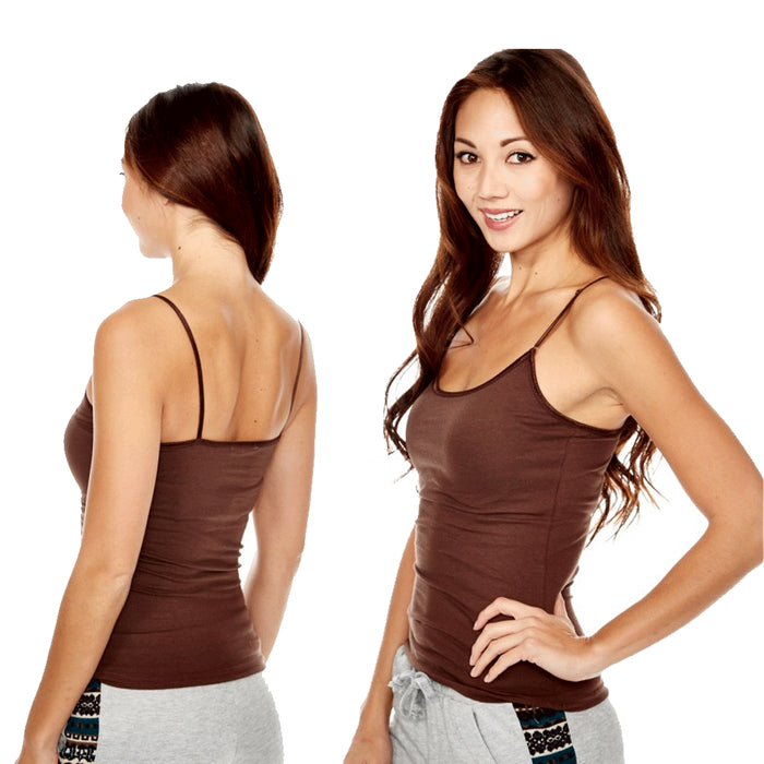 3 Pack Women’s Cami Tank Top Strap Long Camisole Stretch Cotton Brown S M L