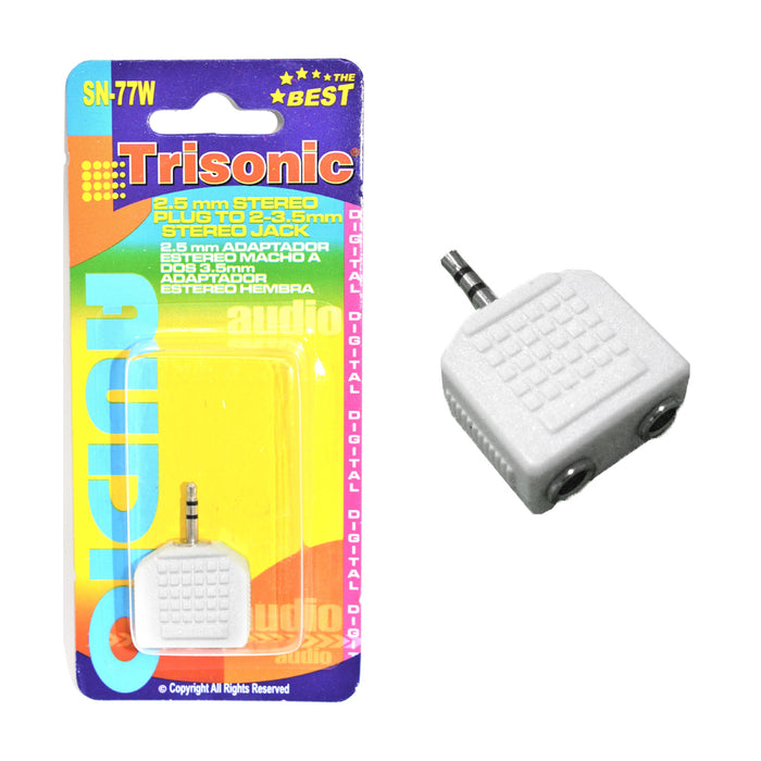 Silver 2 Way Headphone Splitter Adapter 2.5mm Stereo Male Jack To 2 Female Audio