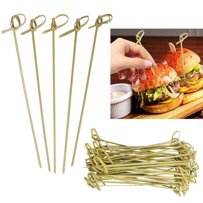 100 Ct Natural Bamboo Knot Picks 7" Wooden Skewer Food Party Cocktail Appetizer