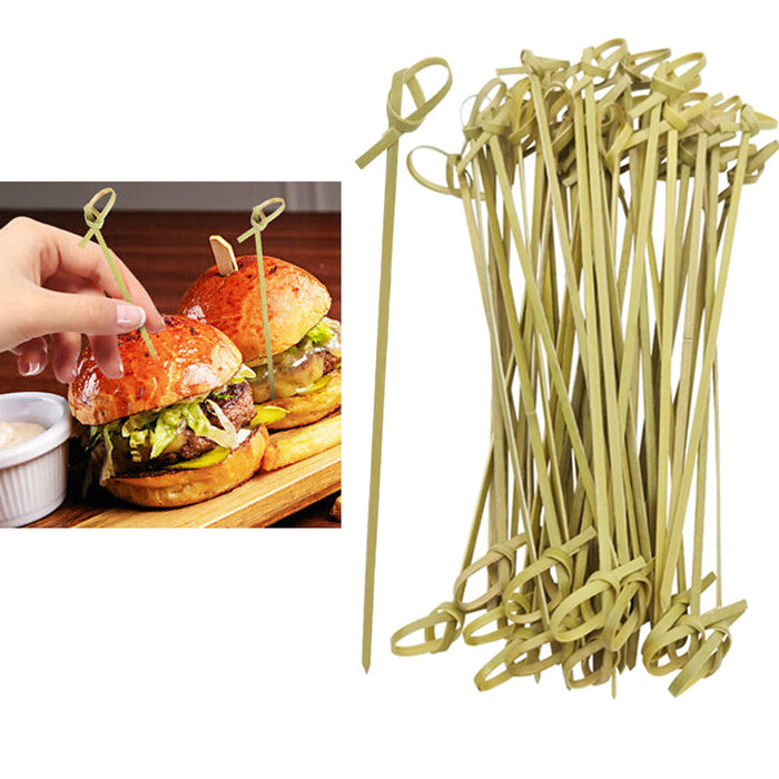 200 Ct Bamboo Knot Picks Skewer Kebab 7" Natural Wooden Cocktail Fruit Appetizer