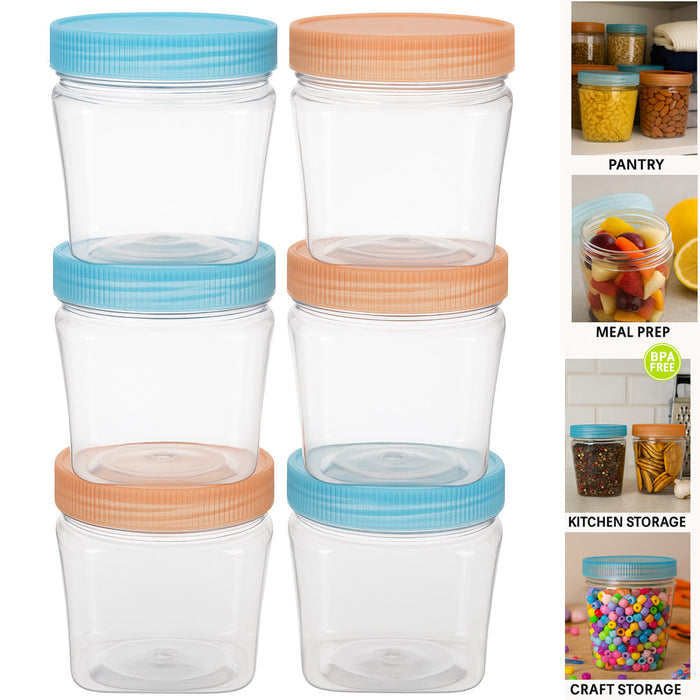 6pk BPA-Free 400ml Food Storage Jars Bulk Clear Plastic Pantry Containers Lids