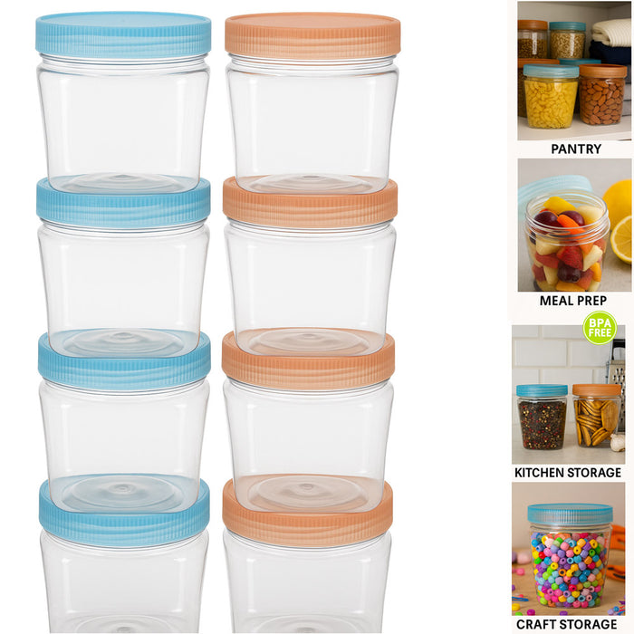 8pk BPA Free 400ml Food Storage Jars Clear Plastic Containers Lids Bulk Pantry
