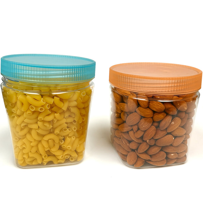 4pk Clear Square Plastic Jars Screw Lids Bpa Free 13.5oz Canister Dry Food Pasta