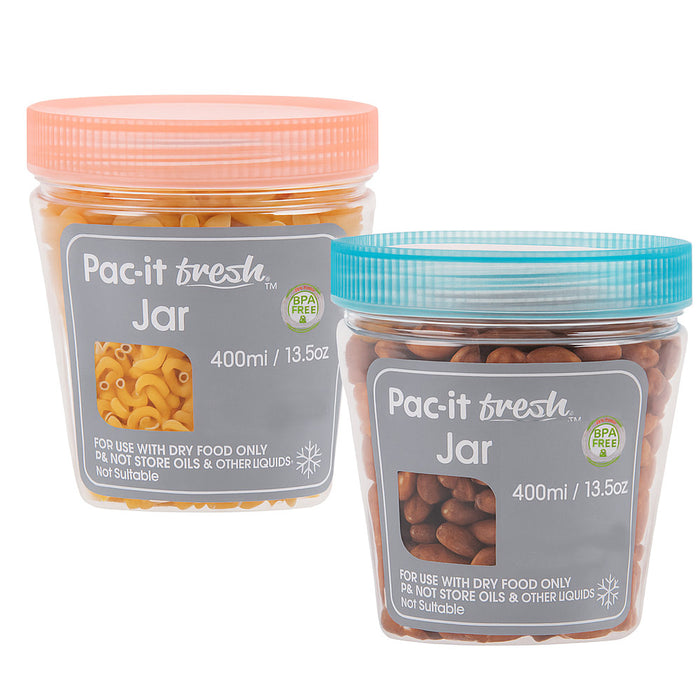 4pk Clear Square Plastic Jars Screw Lids Bpa Free 13.5oz Canister Dry Food Pasta