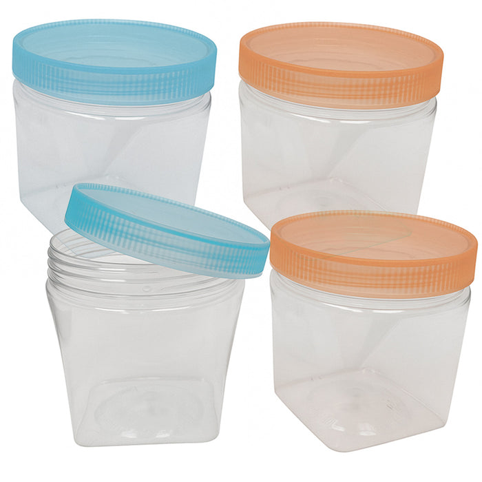 4pk Clear Square Plastic Jars Screw Lids Bpa Free 13.5oz Canister Dry Food Pasta