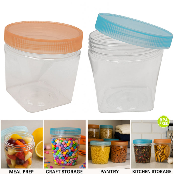 2 Pack Plastic Jars Containers w/ Lid Food Storage Kitchen Dry Food Snack 13.5oz